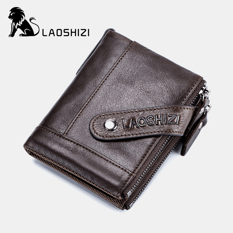 Men Genuine Leather Vinatge Anti-Theft Zipper Coin Bag Wallet - MRSLM