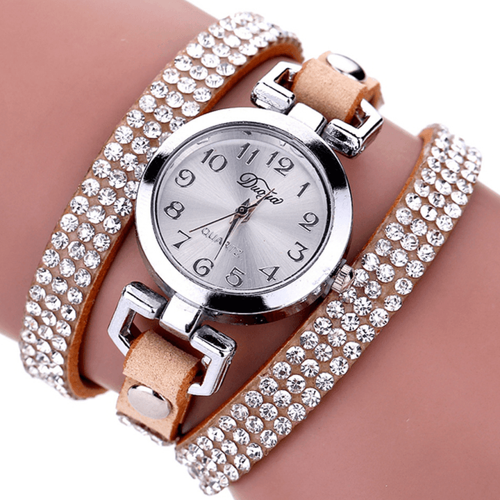 DUOYA Casual Style Crystal Ladies Bracelet Watch Luxury Fine Leather Winding Women Quartz Watches - MRSLM