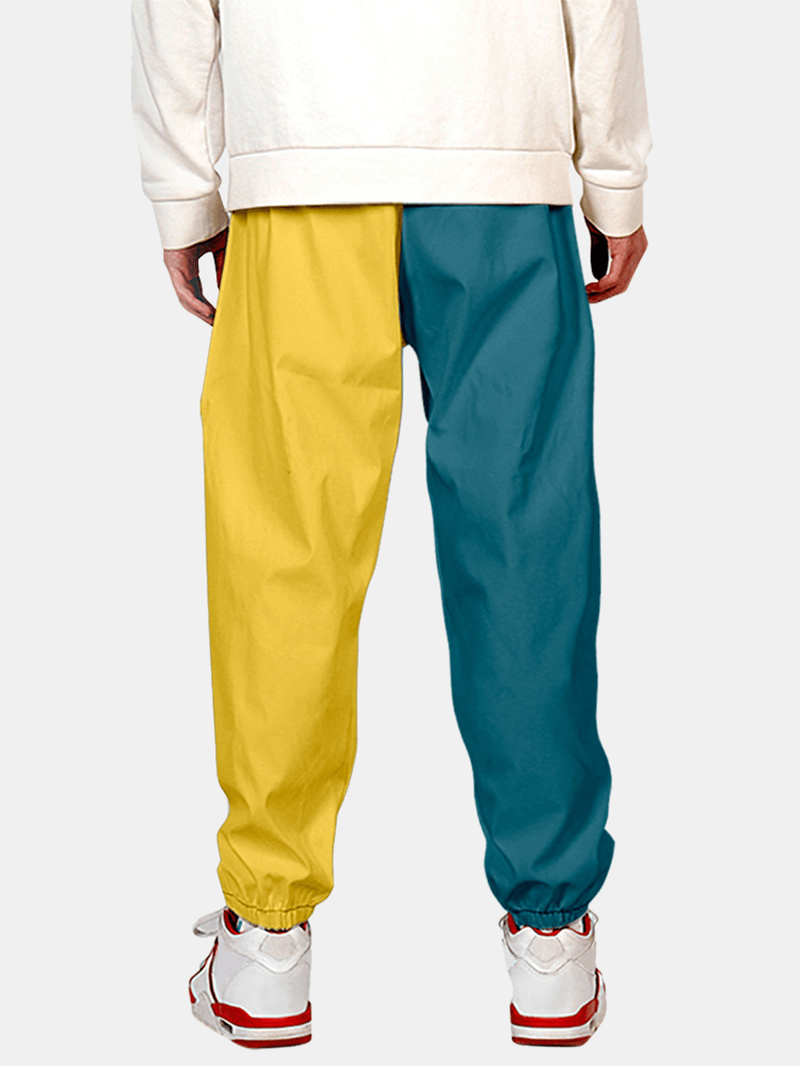 Mens Contrast Drawstring Waist Cuffed Jogger Pants with Pocket - MRSLM