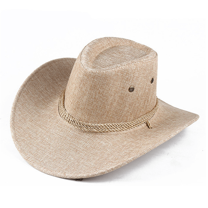 Bang Good Men Western Cowboy Hat Outdoor Wide Brim Linen Hat - MRSLM