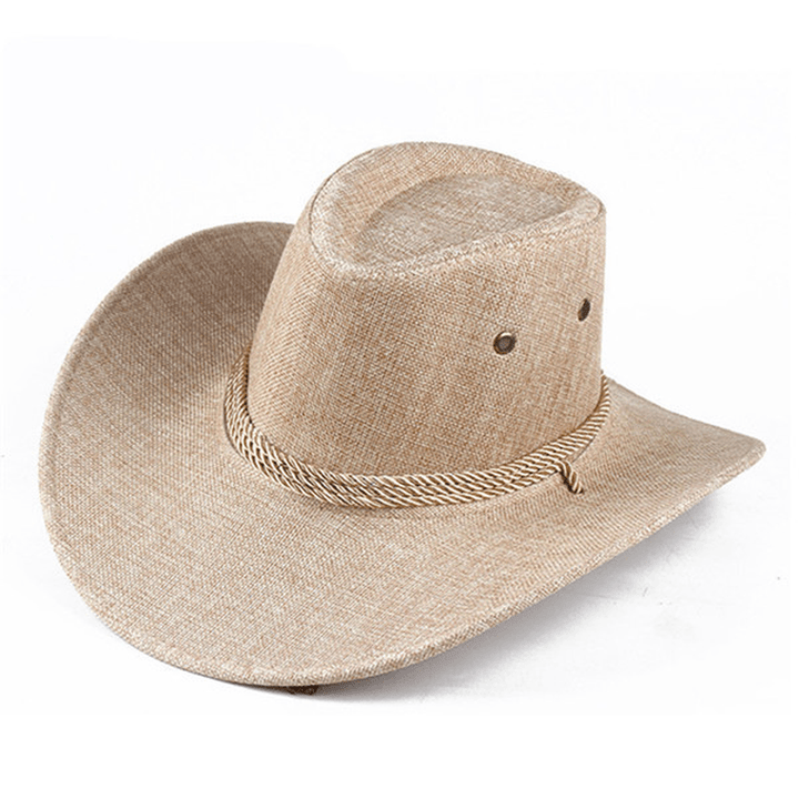 Bang Good Men Western Cowboy Hat Outdoor Wide Brim Linen Hat - MRSLM