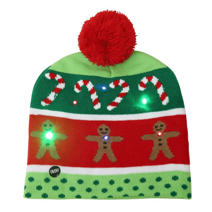 Christmas LED Light Winter Warm Beanie Cap Santa Claus Snowflake Knitted Hat - MRSLM