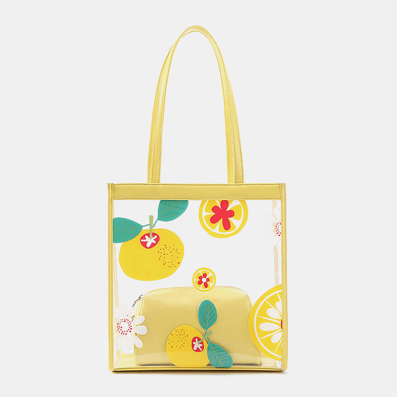 Women 2Pcs Waterproof Transparent Print Fruit PVC Multi-Carry Handbag Tote - MRSLM