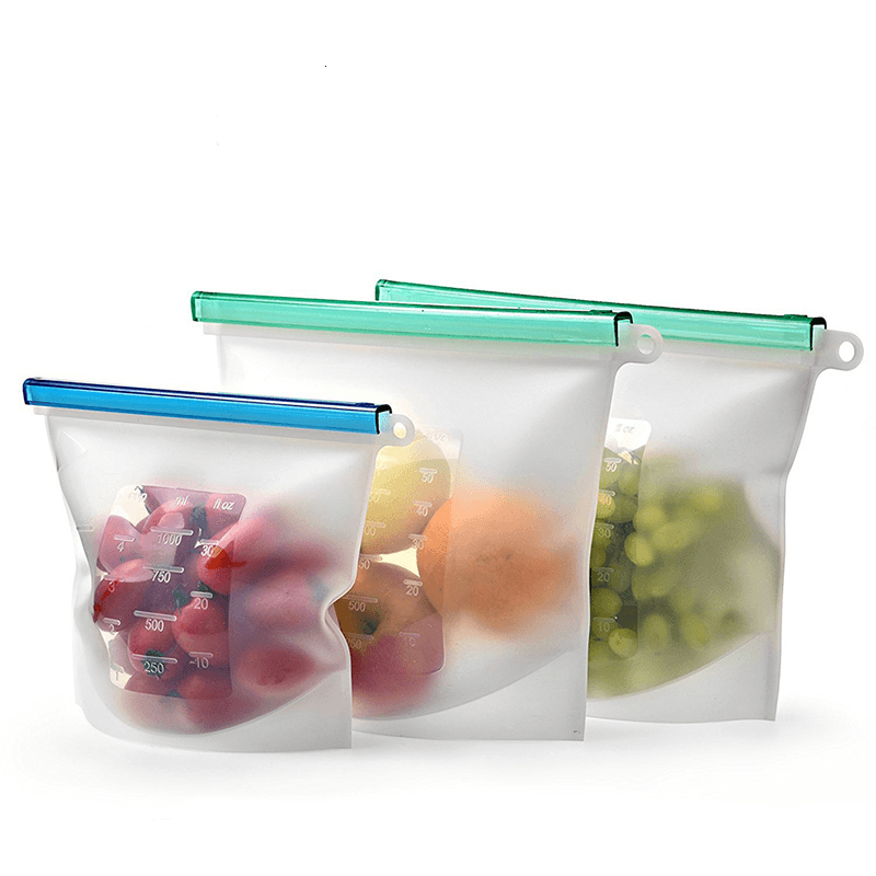 4Pcs 1000Ml Silicone Food Bag FDA Reusable Silicone Food Bag Ziplock Bag Leakproof for Freezer Preservation - MRSLM