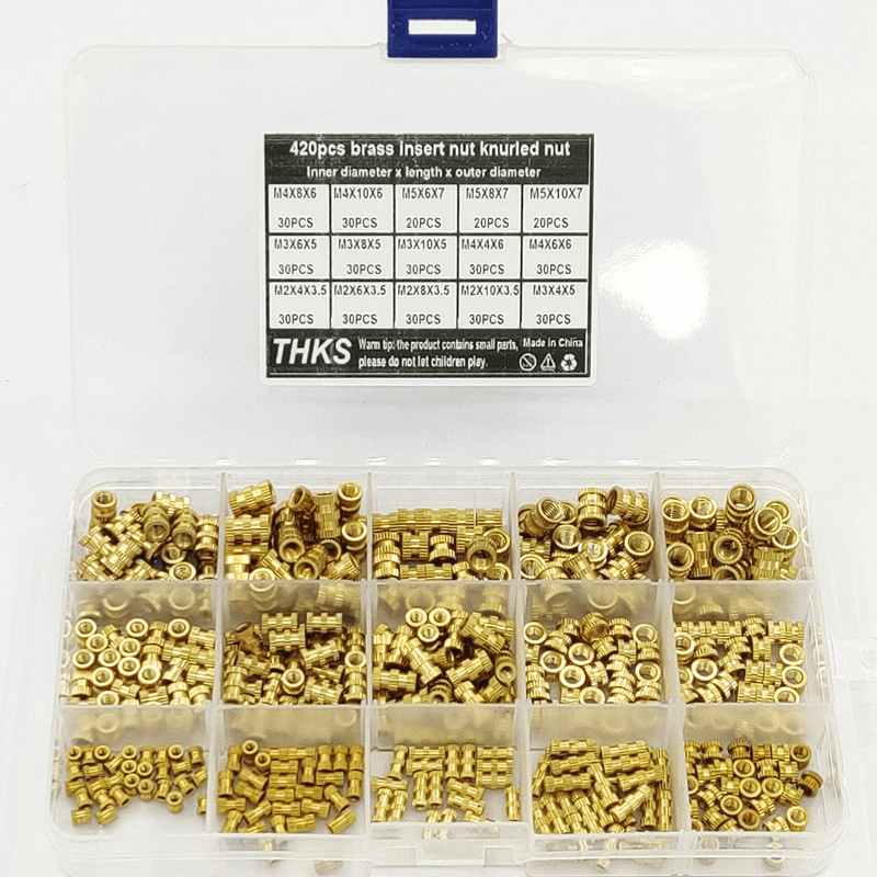 Suleve MXBN11 420Pcs M2 M3 M4 M5 Metric Female Thread Brass Knurled Nut Threaded Insert Embedment Nuts Assortment Kit - MRSLM