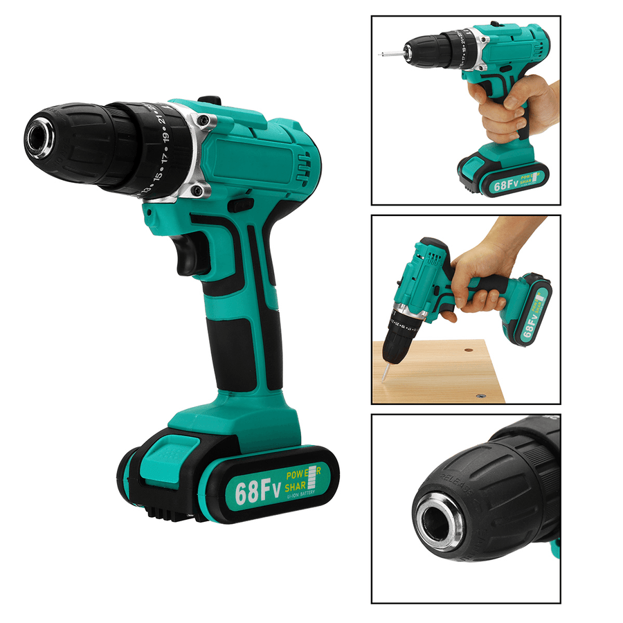 68FV Household Lithium Electric Screwdriver 2 Speed Impact Power Drills Rechargeable Drill Driver W/ 2 Li-Ion Batteries - MRSLM