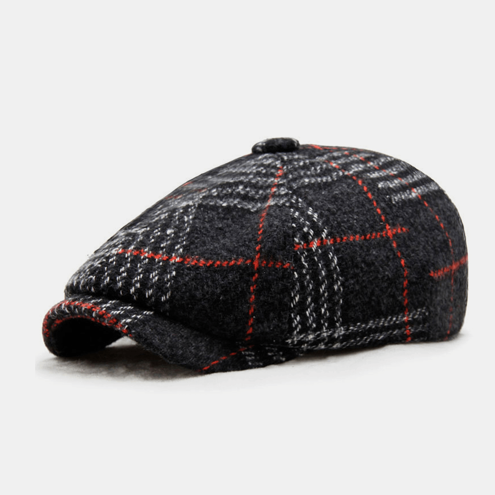 Men British Style Retro Painter Lattice Pattern Fashion Casual Keep Warm Forward Hat Beret Hat Octagonal Cap - MRSLM