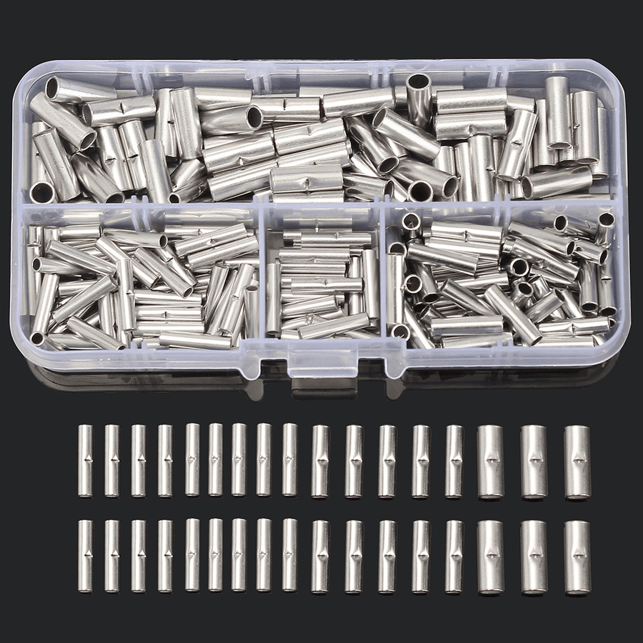 200Pcs Copper Butt Splice Wire Connector 22-10AWG Bare Tinned Crimp Terminal W/ Case - MRSLM