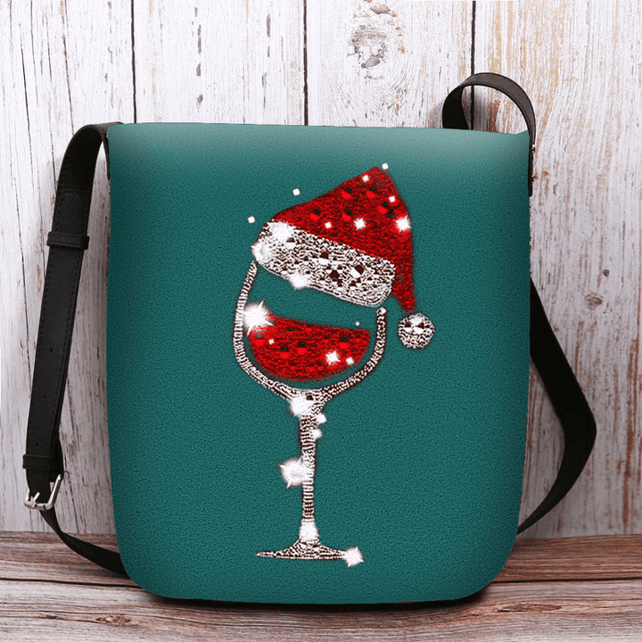 Women Felt Ladies Christmas Hat Glass Cup Casual Outdoor Crossbody Bag Shoulder Bag - MRSLM