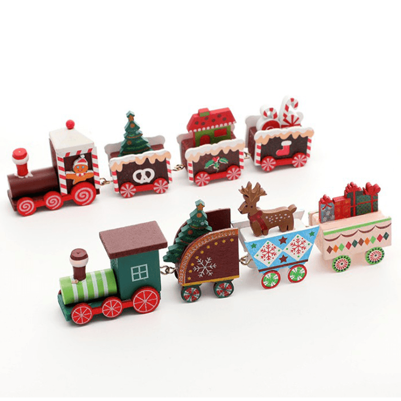 Wooden Christmas Train Ornament Christmas Decoration for Home Santa Claus Gift - MRSLM