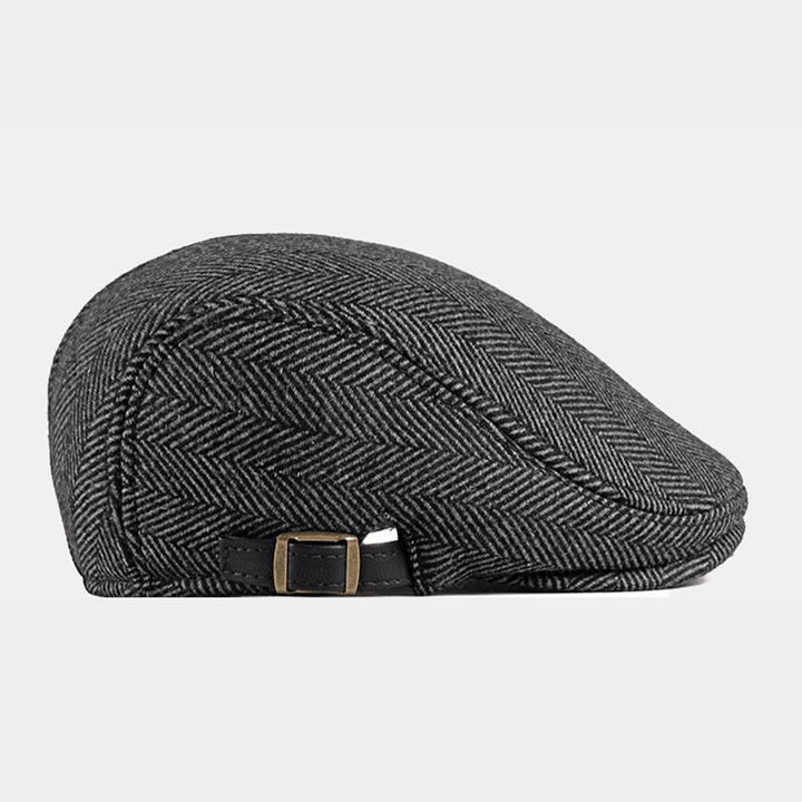 Men Autumn Winter Warm Herringbone Berets British Retro Adjustable Newsboy Hat Forward Hat - MRSLM