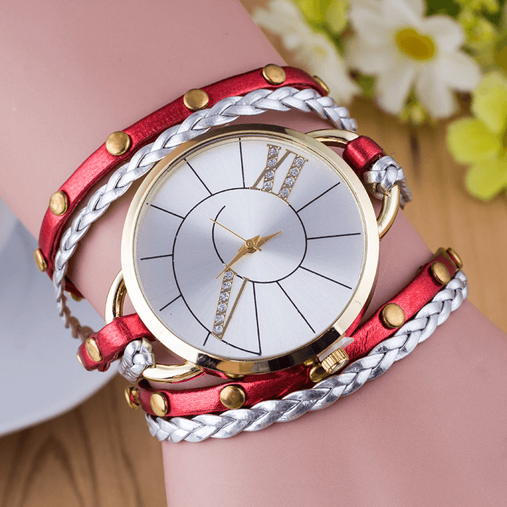 Simple Dial Leather Strap Crystal Algarismos Romanos Quartz Watch Women Bracelet Watch - MRSLM