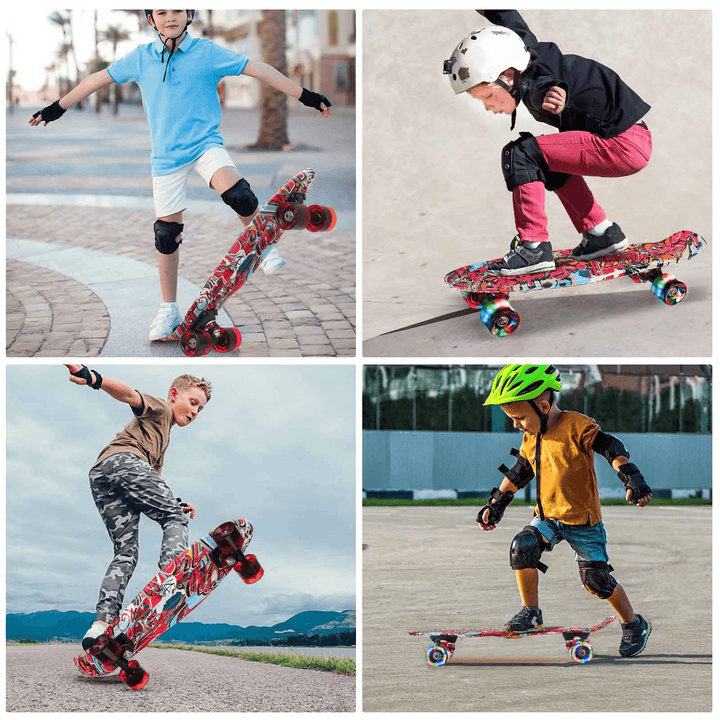 22" Mini Skateboards Kids Sport Long-Board with LED Wheels for Children Beginners Ages 6-12 - MRSLM