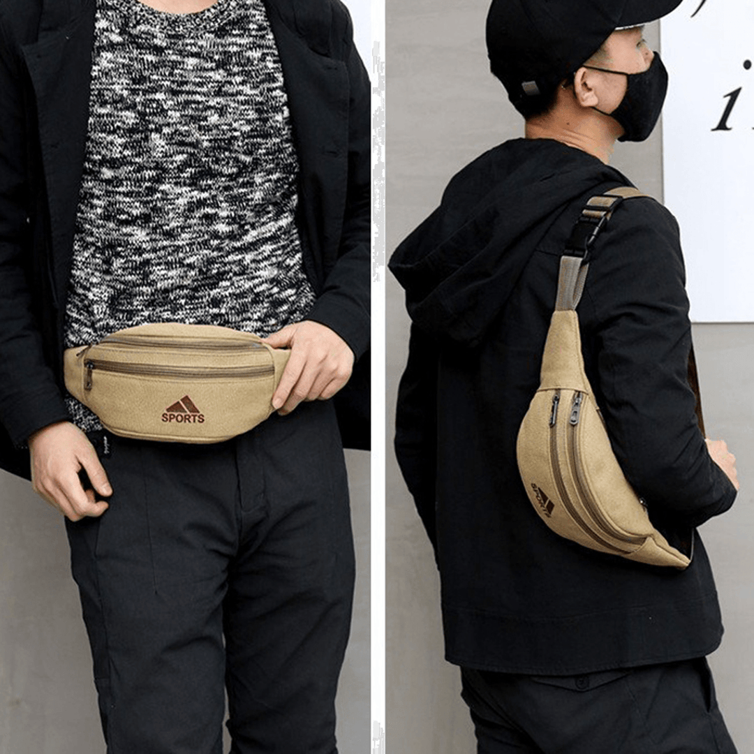 Men Canvas Waist Bag Outdoor Camping Hiking Traveling Sports Bag Storage Bag - MRSLM