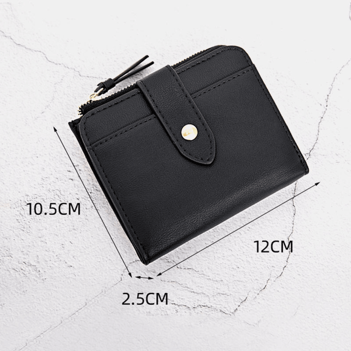 Women PU Leather Bifold Hasp Multi-Card Slot Retro Short Card Holder Clutch Wallets with Wrist Strap - MRSLM