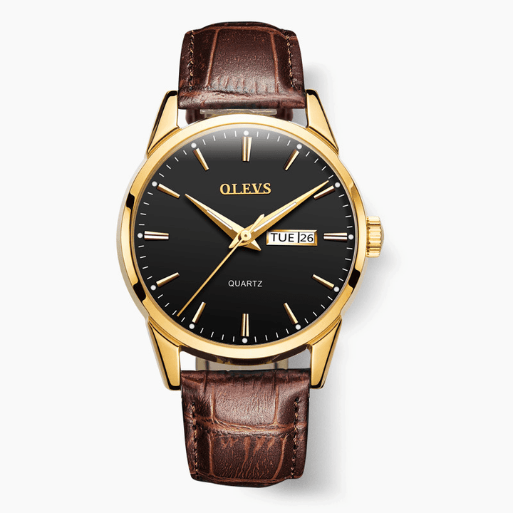 OLEVS 6898 Fashion Men Watch Date Week Display Leather Strap Casual Quartz Watch - MRSLM