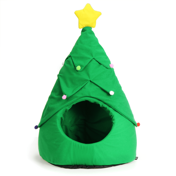 Christmas Tree Elk Pet House Breathable Semi Closed Soft Cat House Green Cat Dog Bed - MRSLM