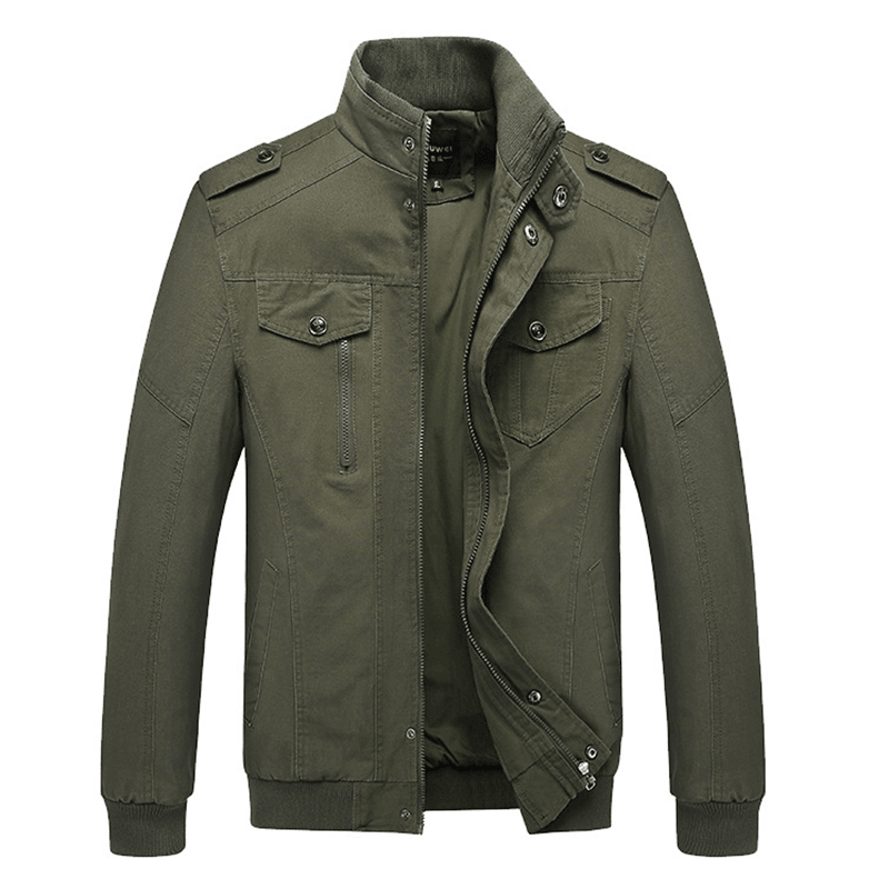 Mens plus Size Military Epaulets Cotton Cargo Jacket - MRSLM