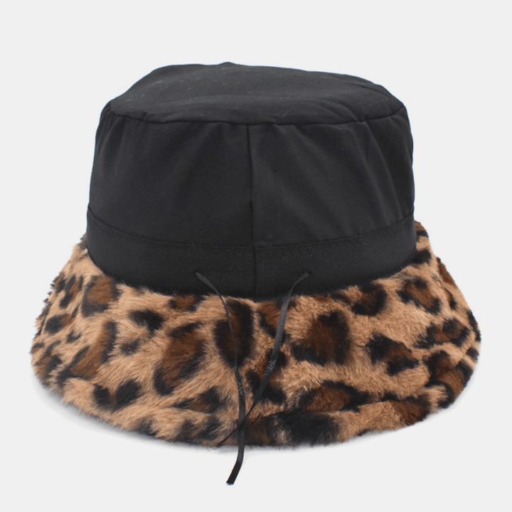 Women Lamb Hair Warm Soft Leopard Pattern Casual Personality Bucket Hat - MRSLM