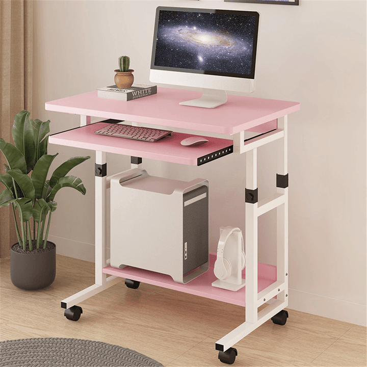 2 Layers Mobile Laptop Desk Cart Rolling Notebook Computer Stand Height Adjustable Bedside Table with Keyboard Tray Wheel - MRSLM