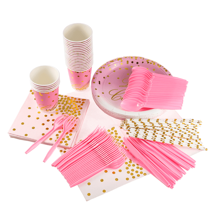 168 Pcs Disposable Tableware Set Camping Picnic BBQ Paper Dinnerware Cup Fork Scoop Disks - MRSLM