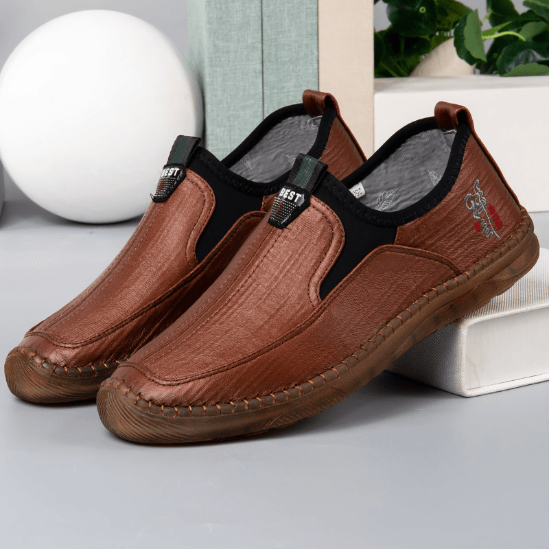 Menico Men Leather Hand Stitching Breathable Soft Sole Comfy Old Peking Casual Shoes - MRSLM