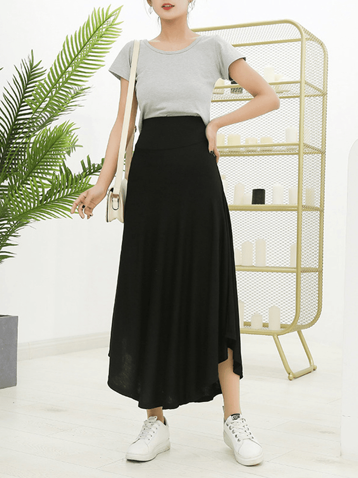 Women Solid Color Irregular Hem Elastic Waist Skirts - MRSLM