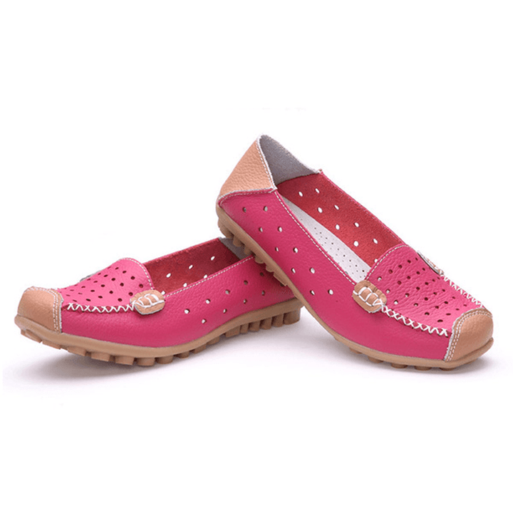 Women Genuine Leather Casual Flat Shoes Slip-On Leisure Shoes Breathable Ballet Shoes - MRSLM