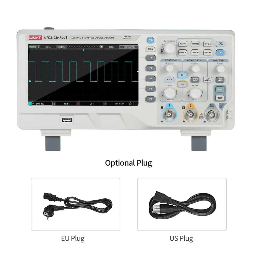 UNI-T Utd2102E plus Digital Oscilloscope with 7-Inch LCD Display Scopemeter with 100Mhz Bandwidth 2 Channels 500MS/S Real Time Sample Rate 64Kpts Depth Storage - MRSLM