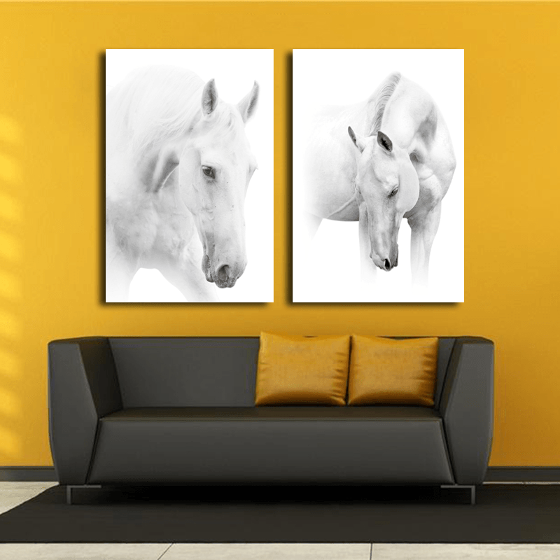 Miico Hand Painted Combination Decorative Paintings Black and White Horse Wall Art for Home Decoration H - MRSLM