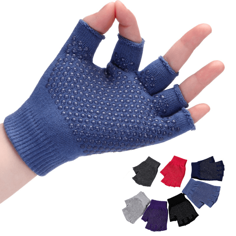 Women Non Slip Sporty Style Design Fingerless Yoga Gloves - MRSLM