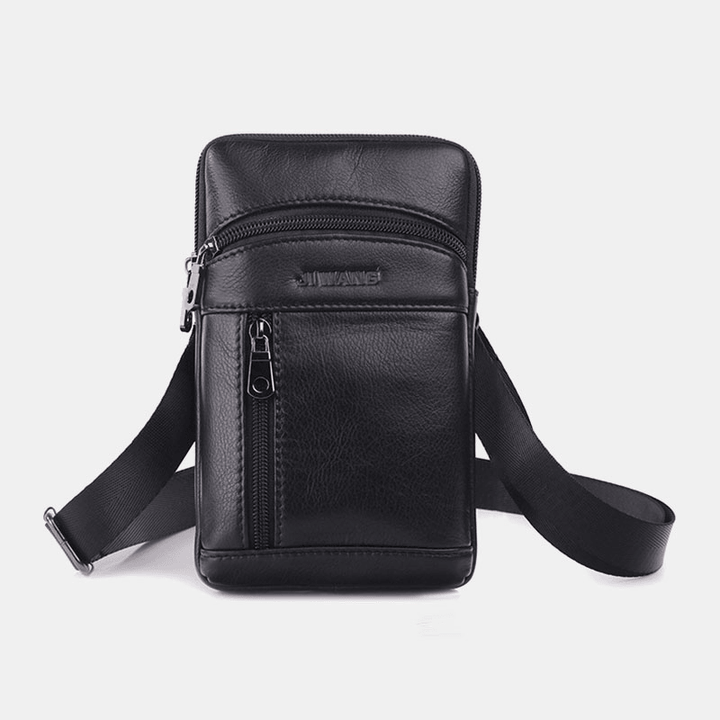 Men Genuine Leather 6.5 Inch Retro Phone Bag Belt Bag Crossbody Bag - MRSLM