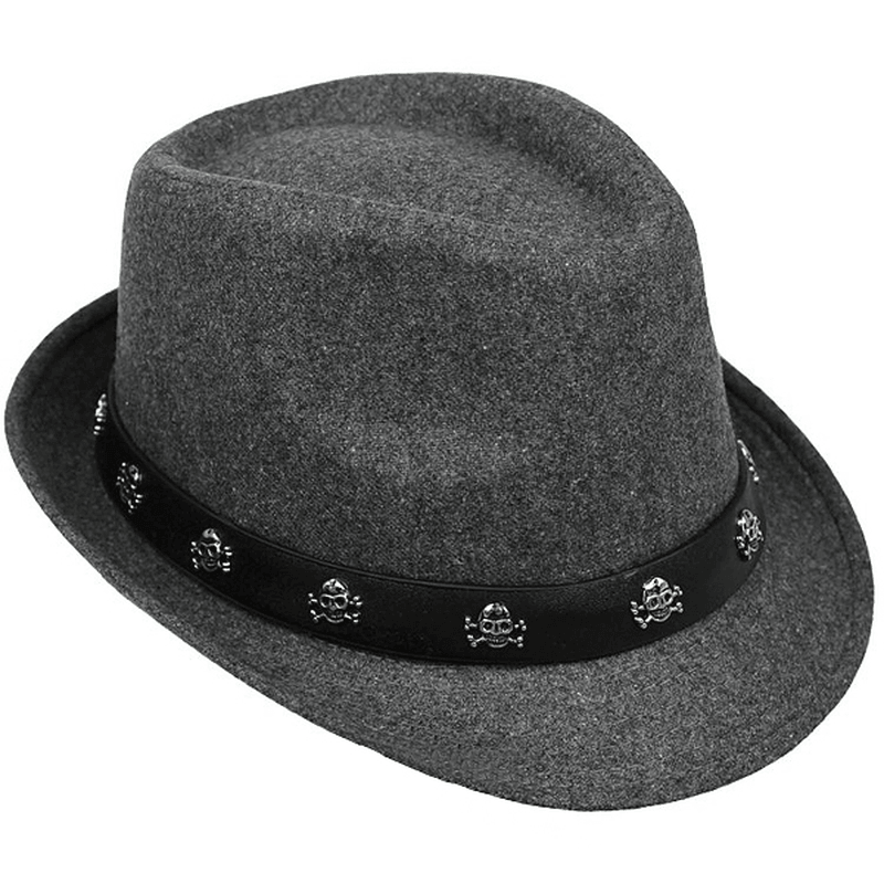 Mens Hat British Retro Skull and Crossbones Woolen Small Jazz Cap - MRSLM