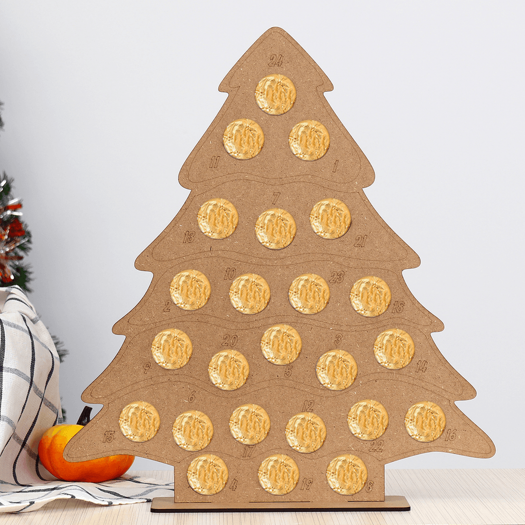 MDF Wooden Christmas Advent Calendar Christmas Tree Decoration Fits 24 Circular Chocolates Candy Stand Rack - MRSLM