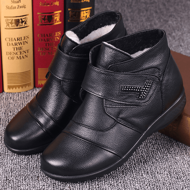 Genuine Leather Women Cotton Boots Keep Warm Casual Ankle Boots - MRSLM