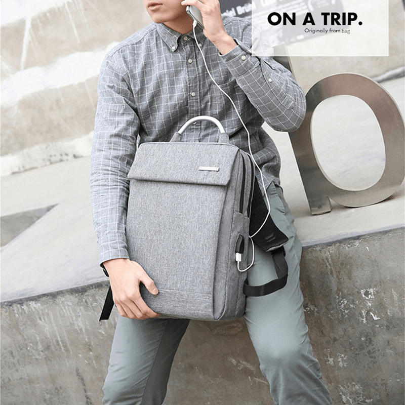 Men Casual Business Large Capacity Multifunctional Backpack with USB Charging Port - MRSLM