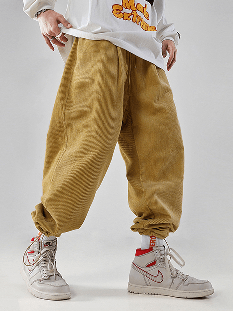 Mens Solid Color Corduroy Texture Jogger Pants with Pocket - MRSLM