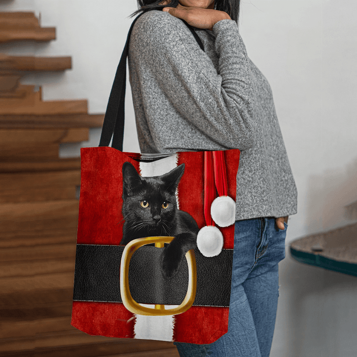 Women Felt Cute Festive 3D Cartoon Christmas Black Cat Pattern Shoulder Bag Handbag Tote - MRSLM