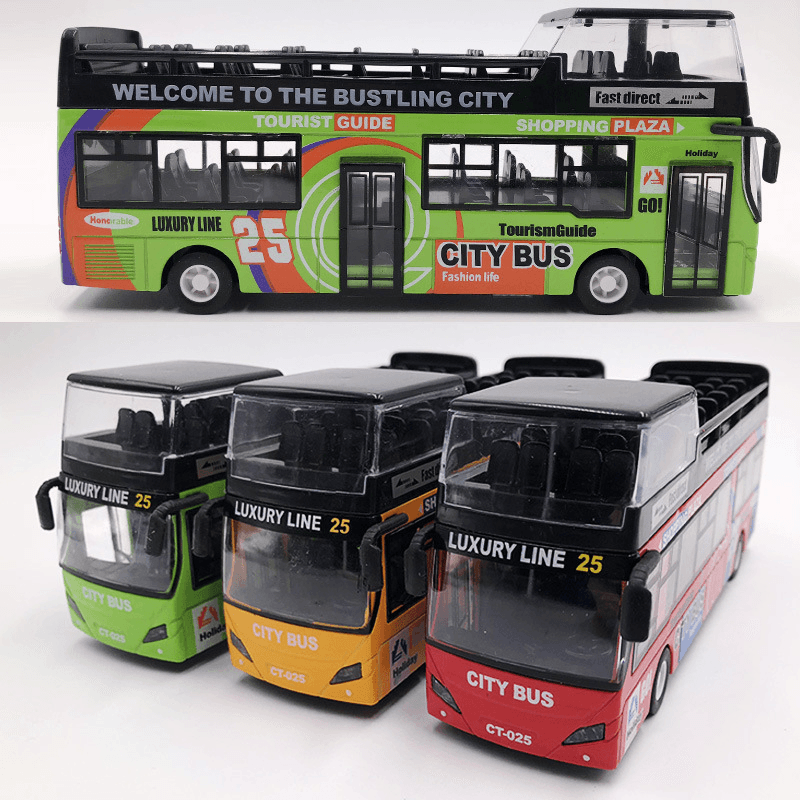 Urban Double-Decker Top Bus Bus Toy Sound and Light Pull Back Children'S Car - MRSLM