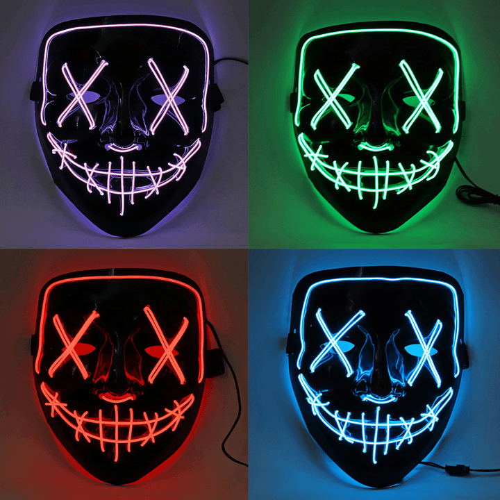 Halloween 4-Modes LED Light El Wire Mask up Funny Mask the Purge Election Year Great Cosplay Mask - MRSLM