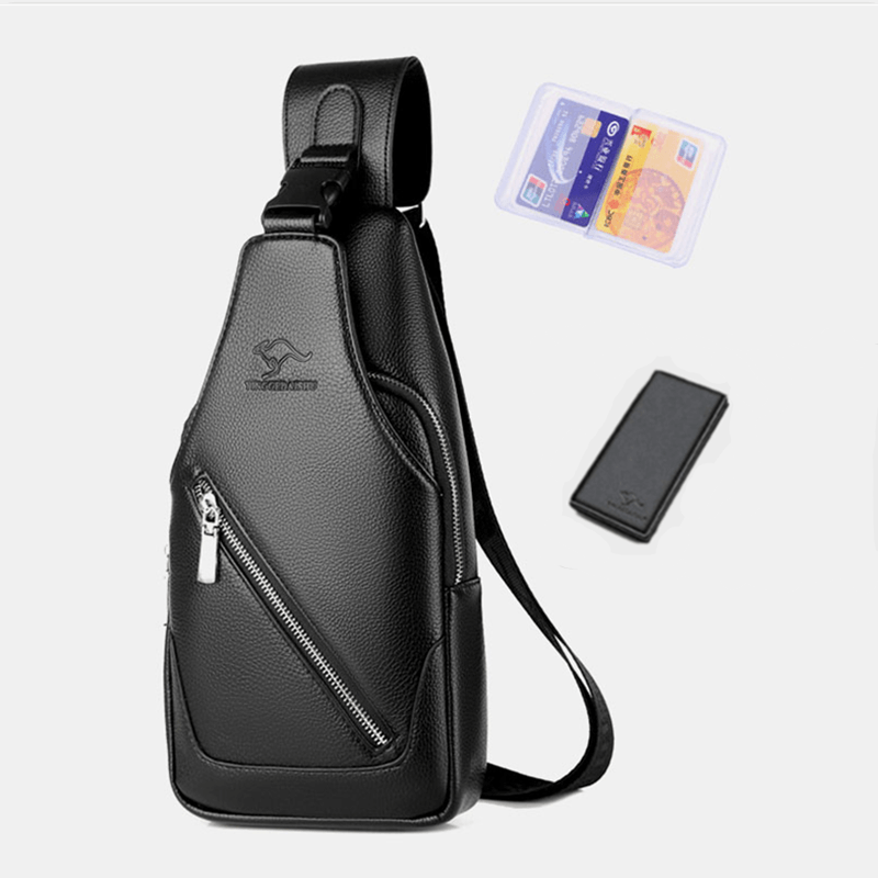 Men PU Leather USB Charging Waterproof Earphone Hole Business Crossbody Bag Chest Bag Sling Bag - MRSLM