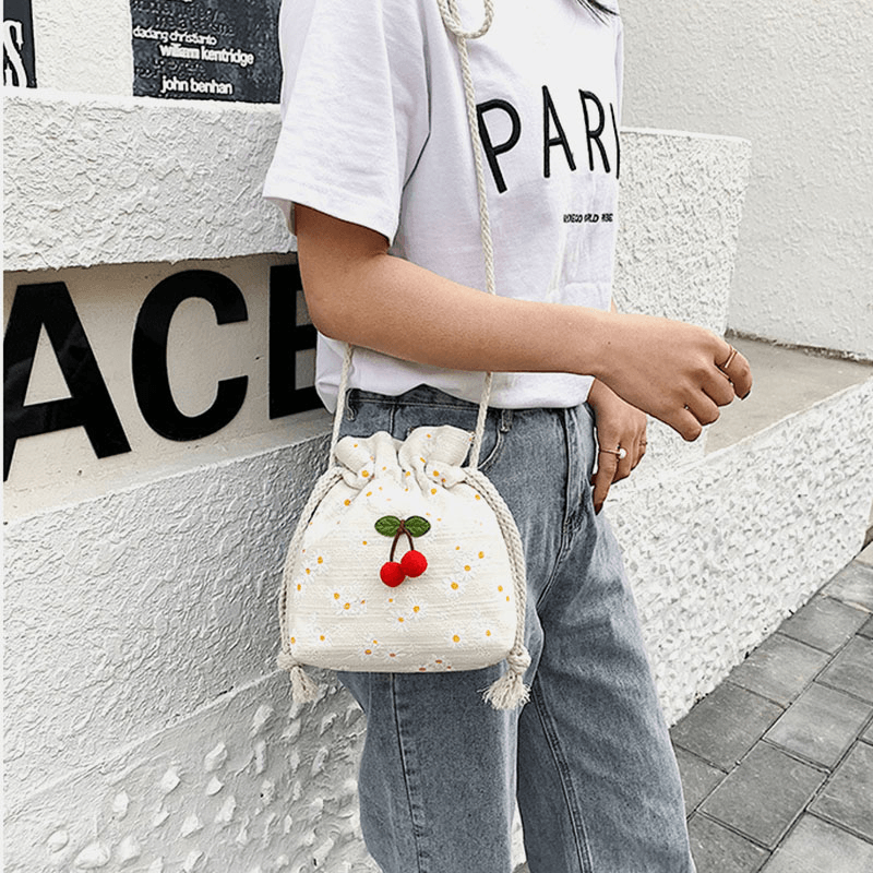 Summer Cherry Dotted round Straw Crossbody Bag Shoulder Bag - MRSLM