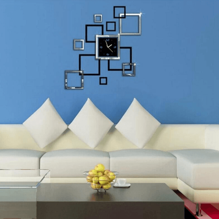 Honana DX-X4 Creative 3D Acrylic Mirror Wall Sticker Quartz Clocks Square Watch Large Home Decor - MRSLM