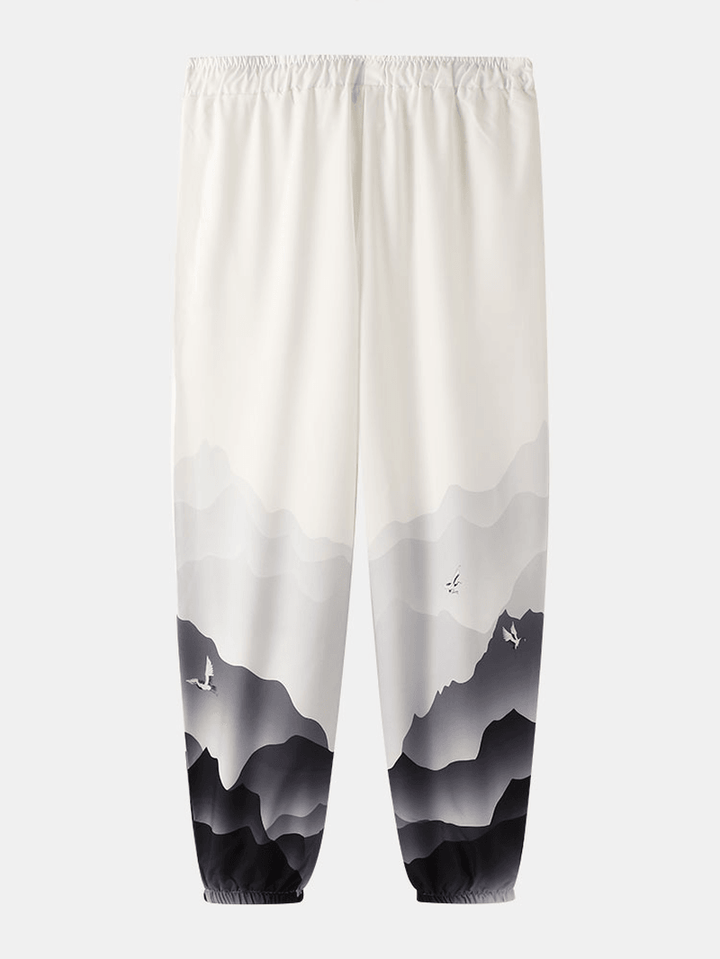 Mens Casual Landscape Print Drawstring Loose Pants - MRSLM