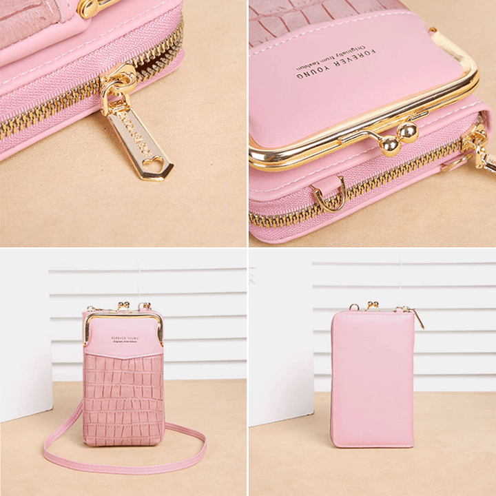 Women Alligator Pattern Embossed Vertical Large Capacity Zipper Wallet Portable 6.5 Inch Phone Bag Shoulder Bag Crossbody Bag - MRSLM