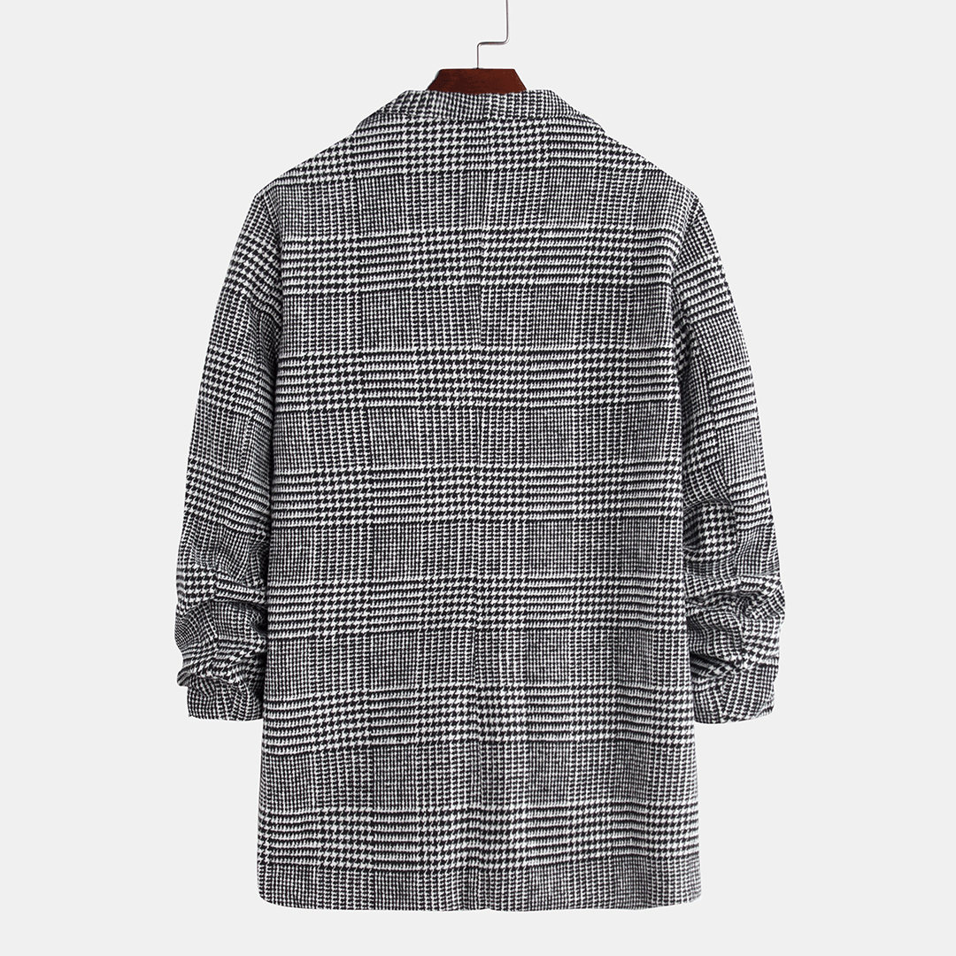 Mens Plaid Black White Big Pockets Turn down Collar Coats - MRSLM