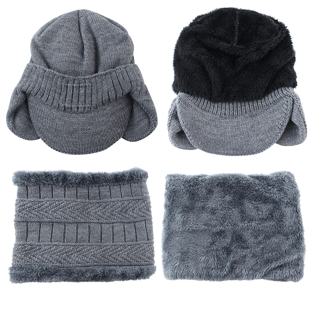 Men'S Velvet Hat with Eaves Autumn and Winter Pullover Cap Bib Set Ear Protection Warm Woolen Cap - MRSLM