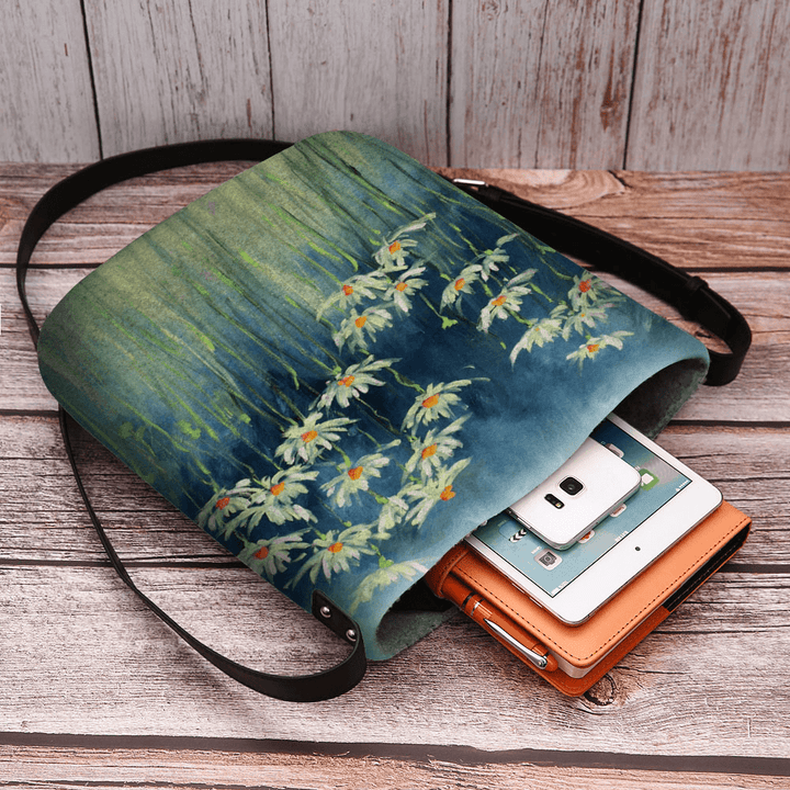 Women Felt Flowers Pattern Prints Crossbody Bag Shoulder Bag - MRSLM