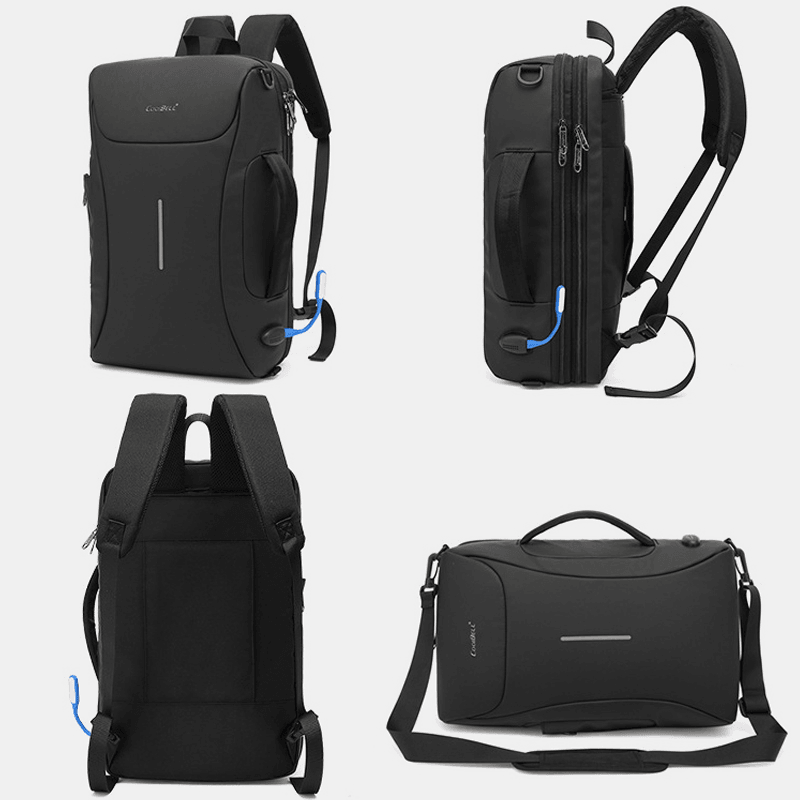 Men Oxford USB Charging Port Multiple Compartments Backpack Casual Waterproof 15.6 Inch Laptop Bag Crossbody Shoulder Bags - MRSLM