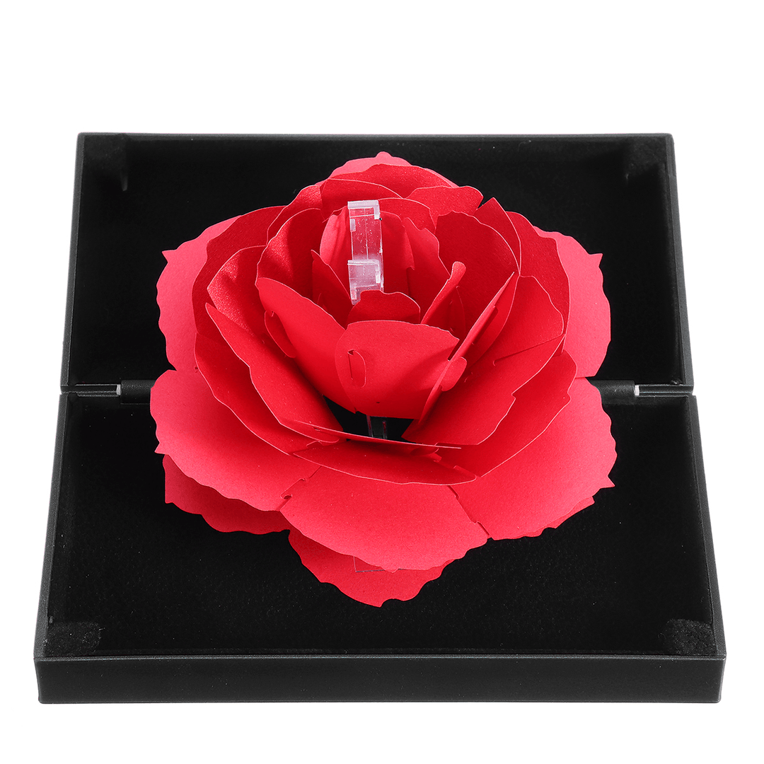 Folding Rotating Rectangle Rose Ring Box Birthday Valentine'S Day Jewelry Box - MRSLM